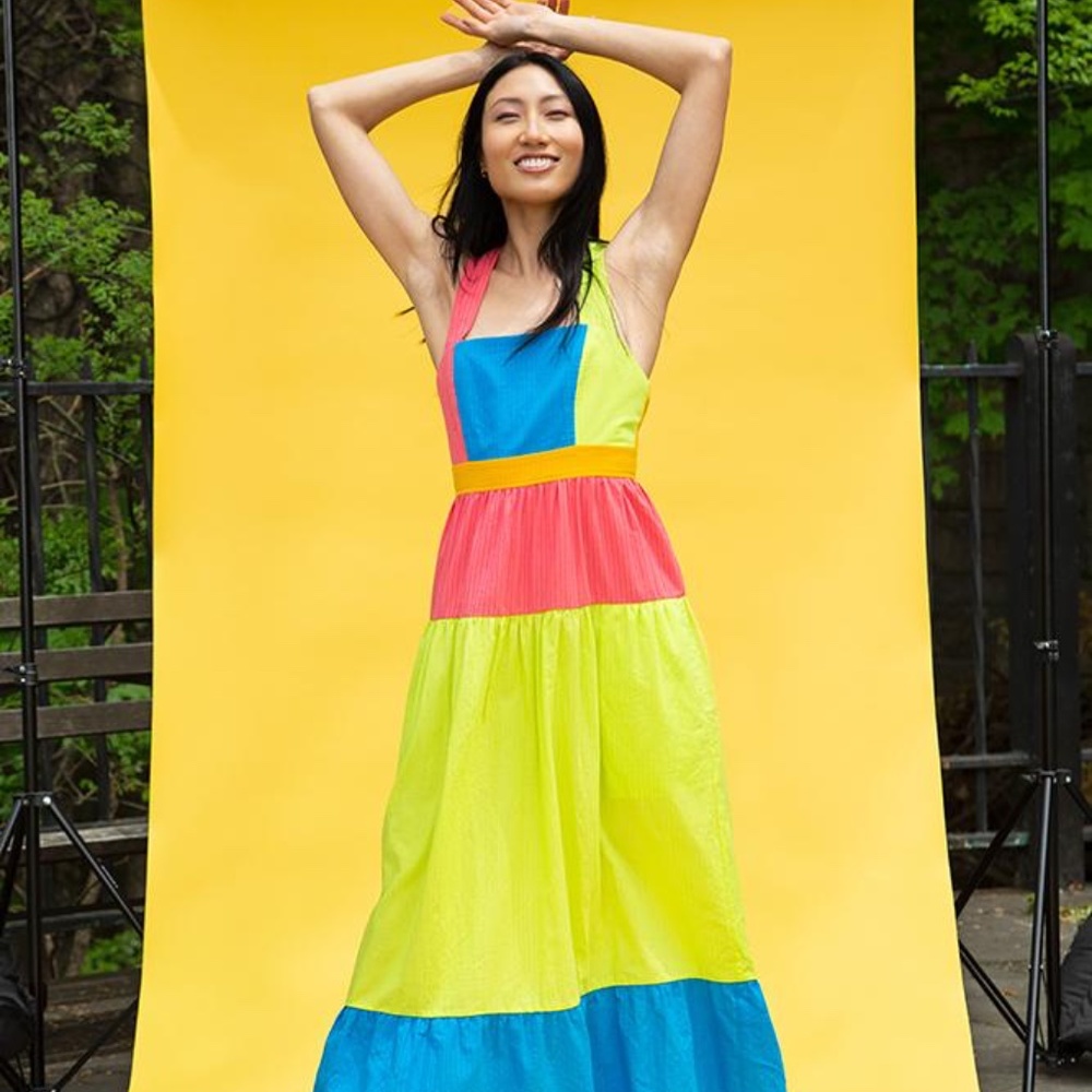 Rachel Antonoff Hannah Pinafore Dress in Highlighter